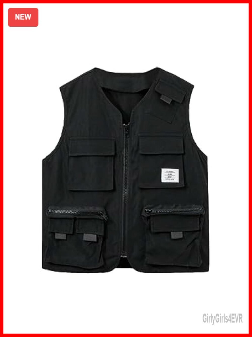 Sleeveless Cargo Vest with Buckle Belt and Zip Pockets